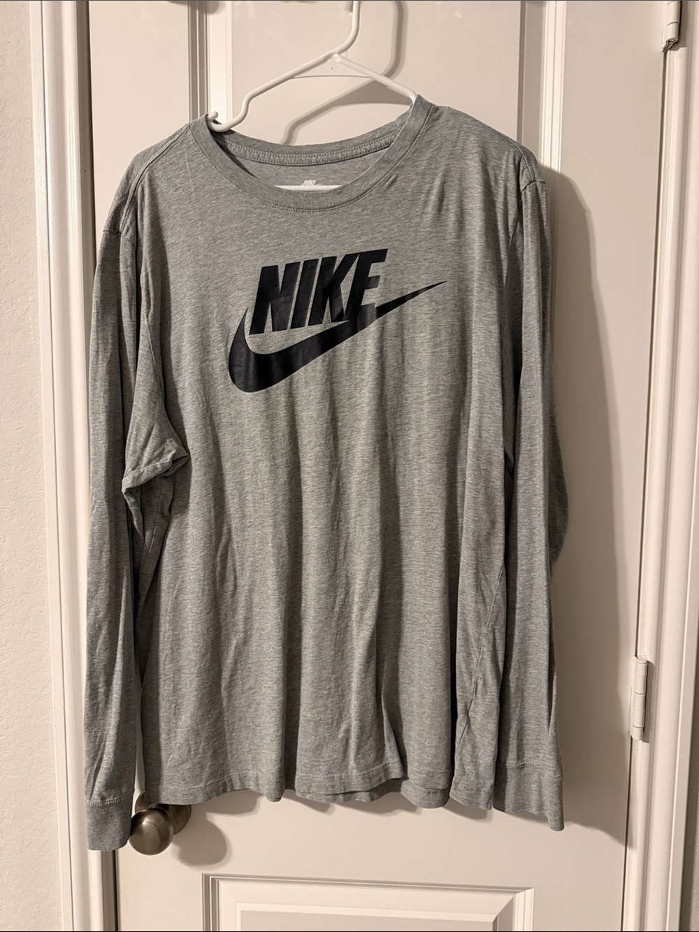 Nike Gray Long Sleeve Logo Tee with Black Swoosh